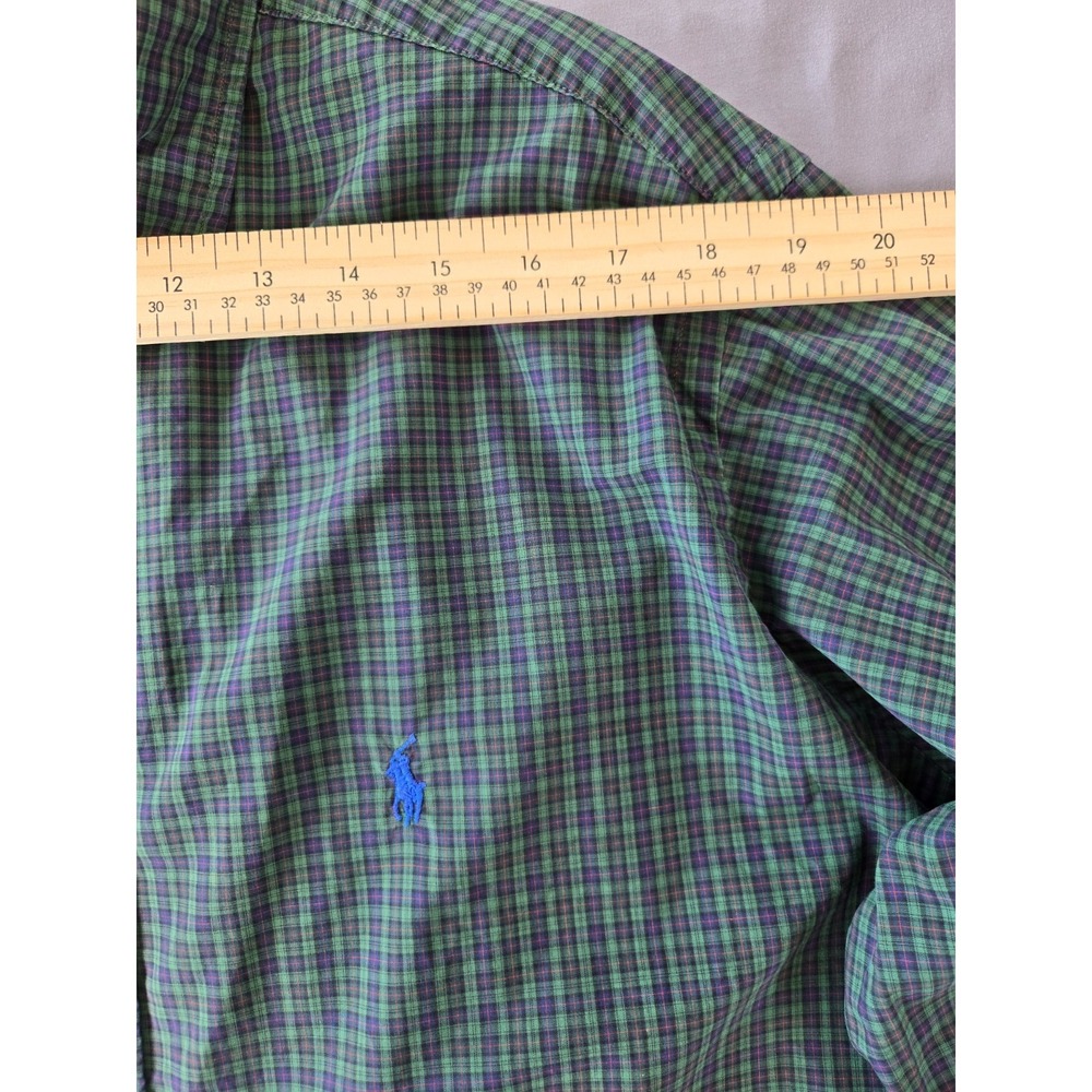 Vintage Polo Ralph Lauren Green Checker Plaid Button Up Shirt M Sz L Y2K Preppy - Picture 13 of 16